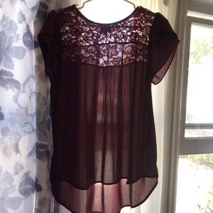 Maroon sheer lace top